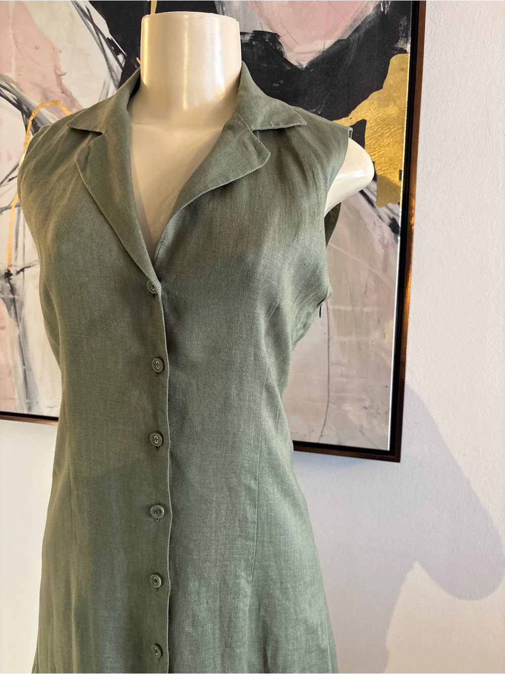 Magaschoni Olive Green Sleeveless Button-Front Top